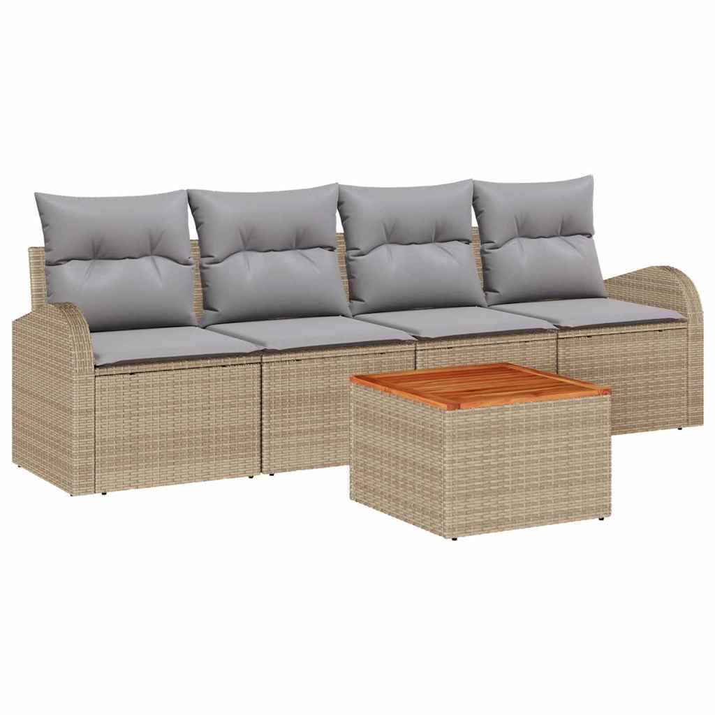 Set Divano da Giardino con cuscino 5 pcs Beige polyrattan