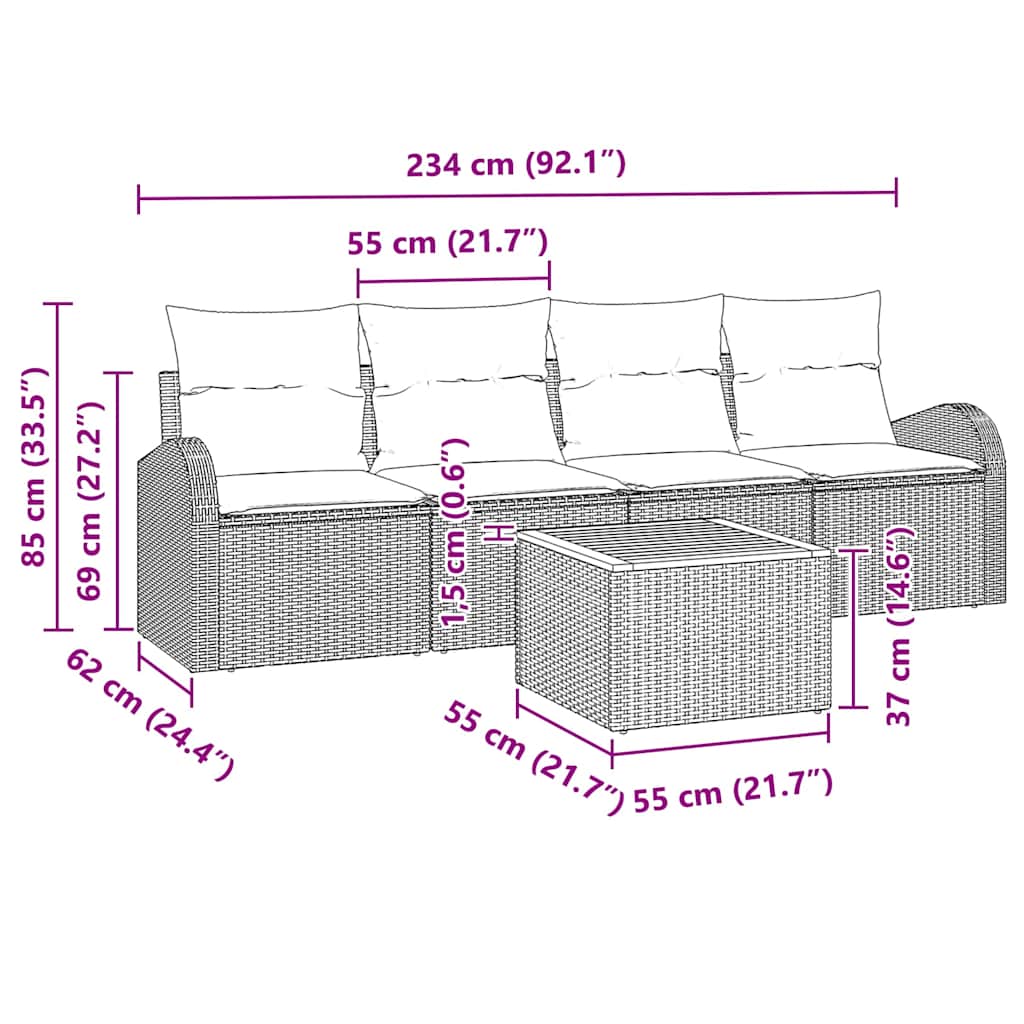 Set Divano da Giardino 5 pz Nero polyrattan | homemem39