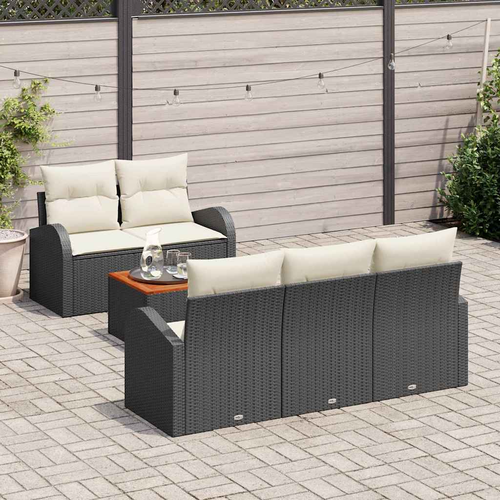 Set Divano da Giardino con cuscino 6 pcs Nero polyrattan | homemem39