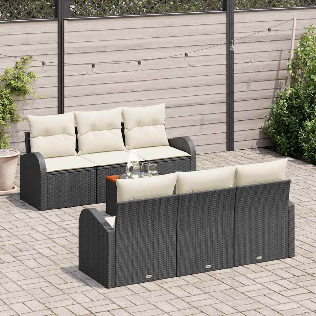 Set Divano da Giardino con cuscino 7 pcs Nero polyrattan | homemem39