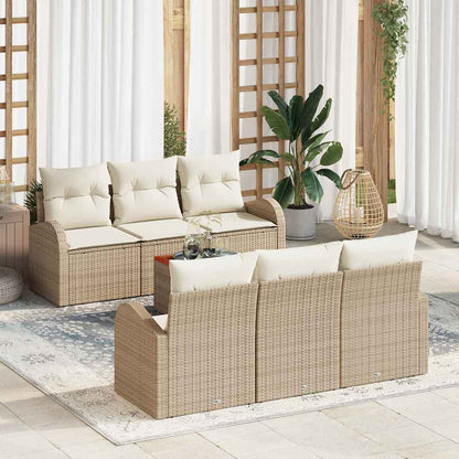Set Divano da Giardino con cuscino 7 pcs Beige polyrattan