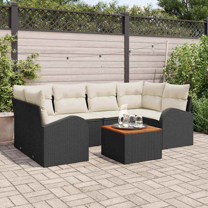 Set Divano da Giardino con cuscino 7 pcs Nero polyrattan | homemem39