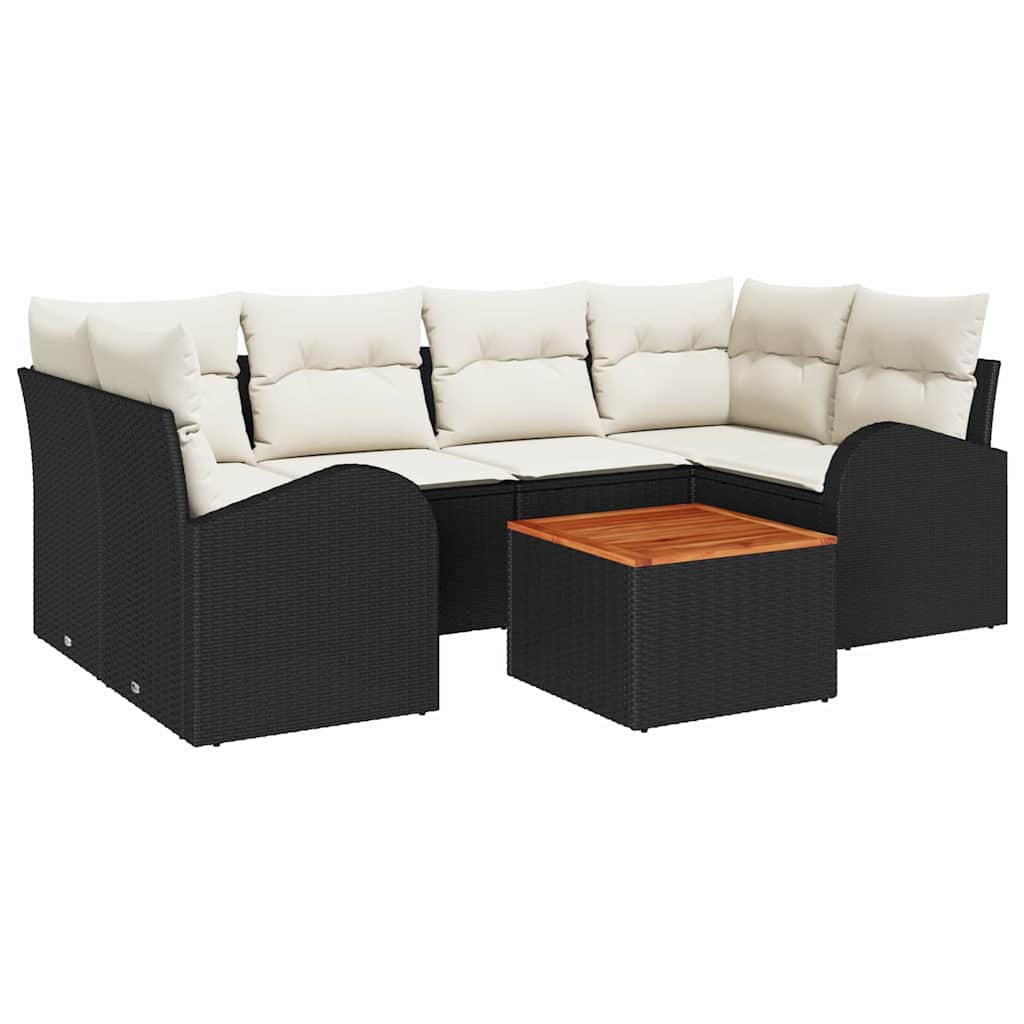 Set Divano da Giardino con cuscino 7 pcs Nero polyrattan | homemem39