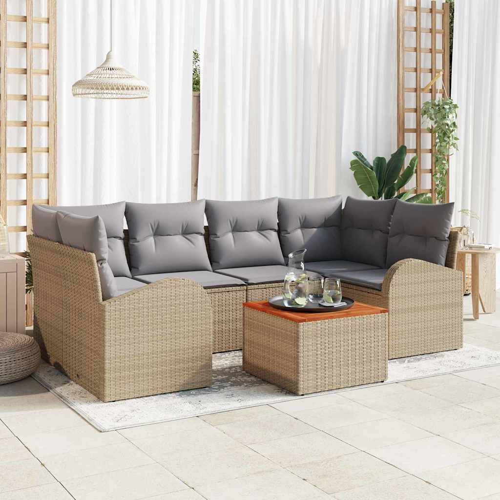 Set Divano da Giardino con cuscino 7 pcs Beige polyrattan | homemem39