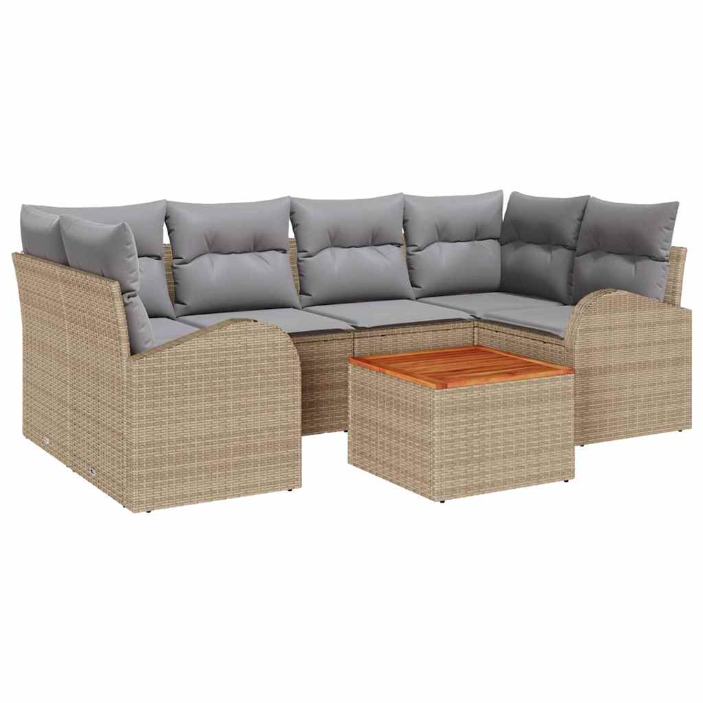 Set Divano da Giardino con cuscino 7 pcs Beige polyrattan | homemem39