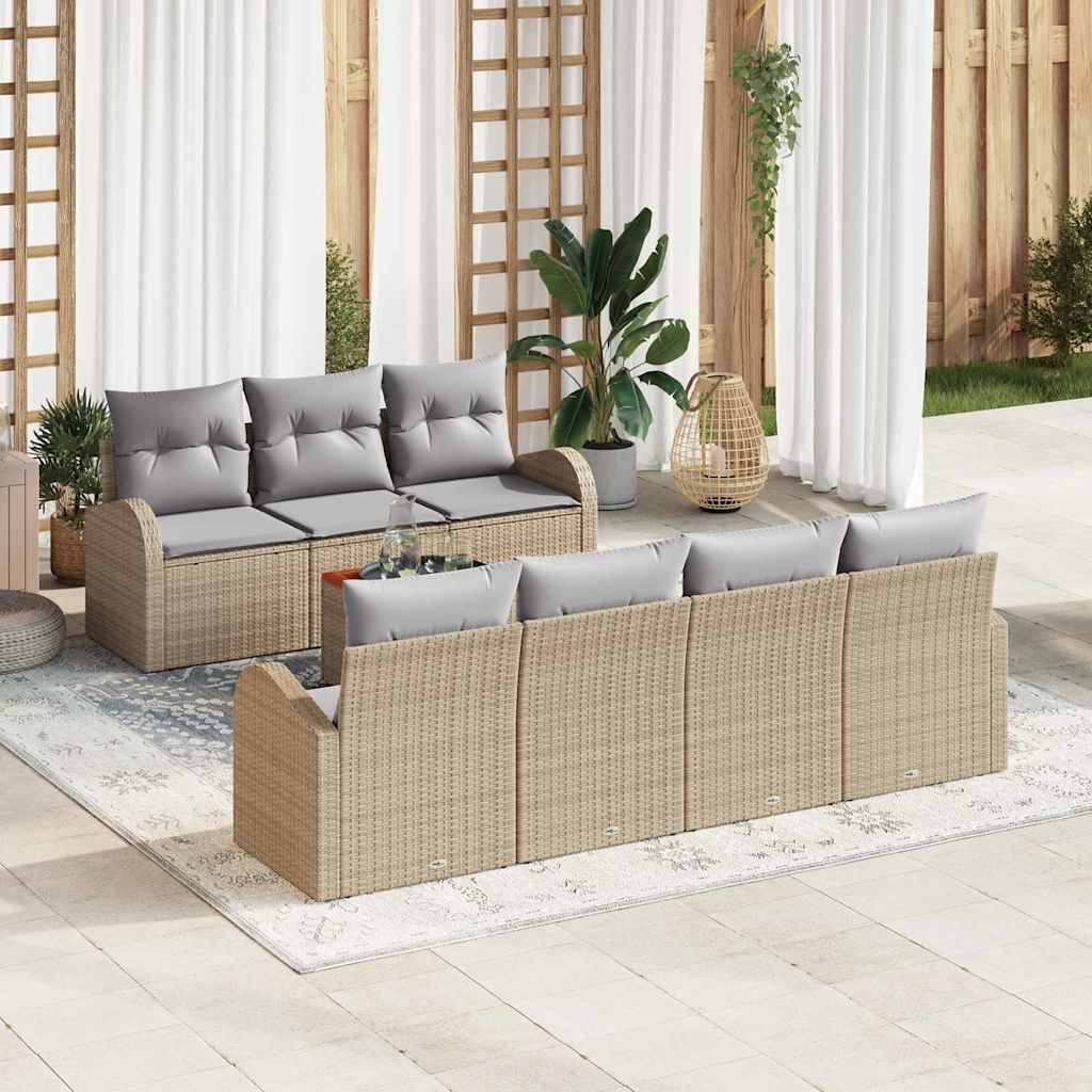 Set Divano da Giardino con cuscino 8 pcs Beige polyrattan | homemem39