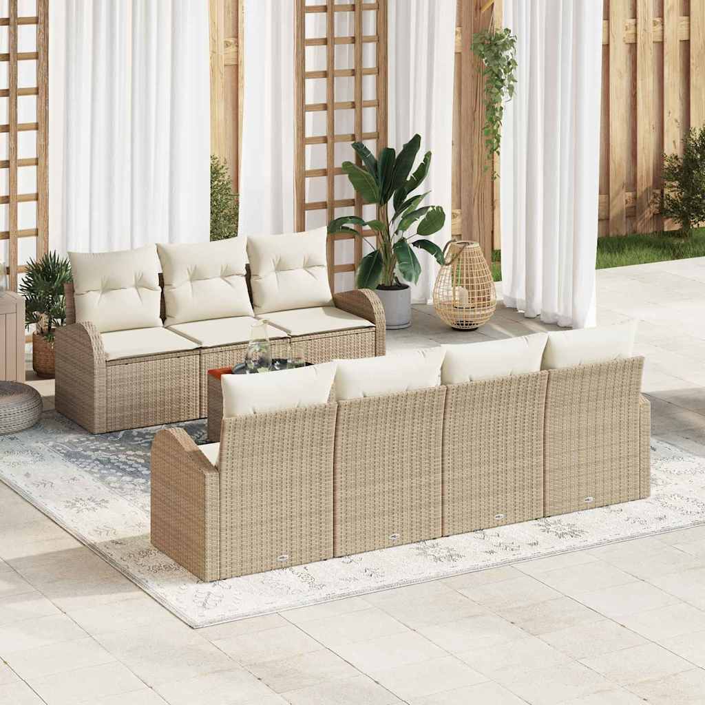 Set Divano da Giardino con cuscino 8 pcs Beige polyrattan