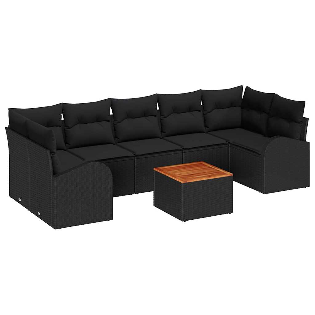 Set Divano da Giardino con cuscino 8 pcs Nero polyrattan | homemem39