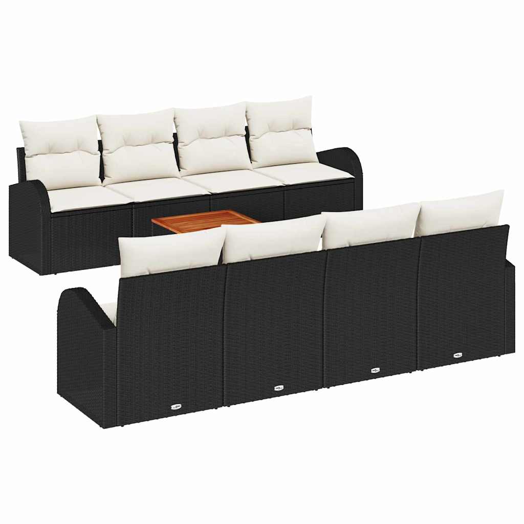Set Divano da Giardino con cuscino 9 pcs Nero polyrattan | homemem39
