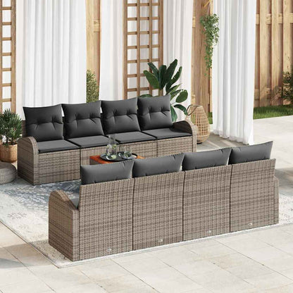 Set Divano da Giardino con cuscino 9 pcs Grigio polyrattan | homemem39