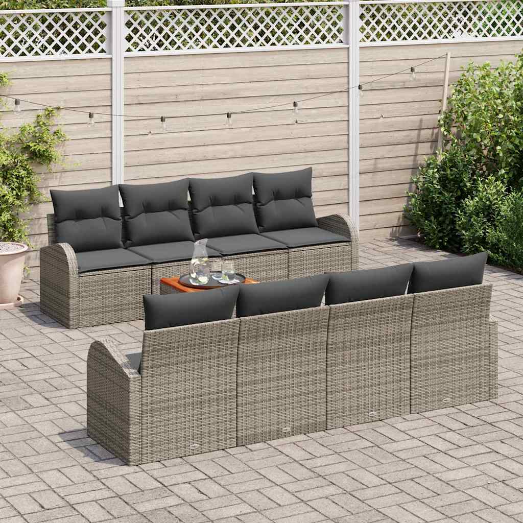 Set Divano da Giardino con cuscino 9 pcs Grigio polyrattan | homemem39