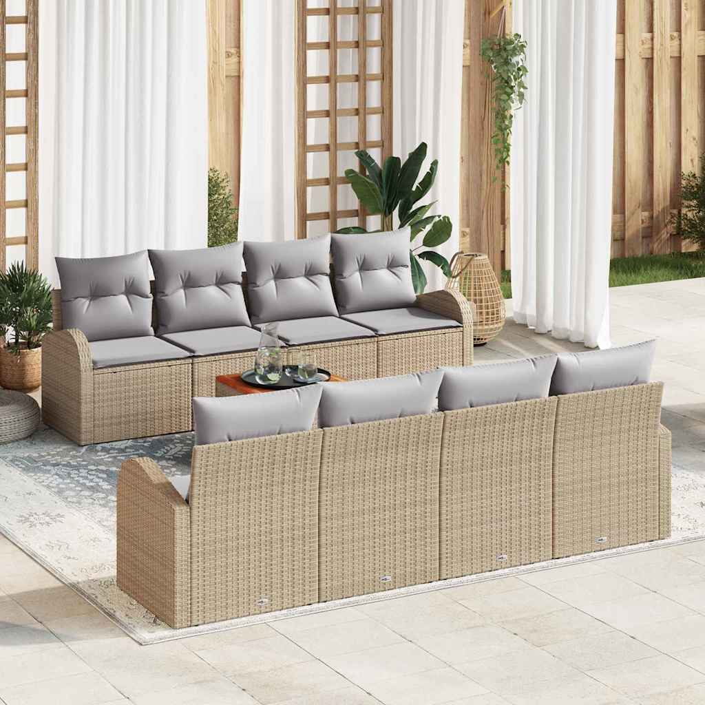 Set Divano da Giardino con cuscino 9 pcs Beige polyrattan | homemem39