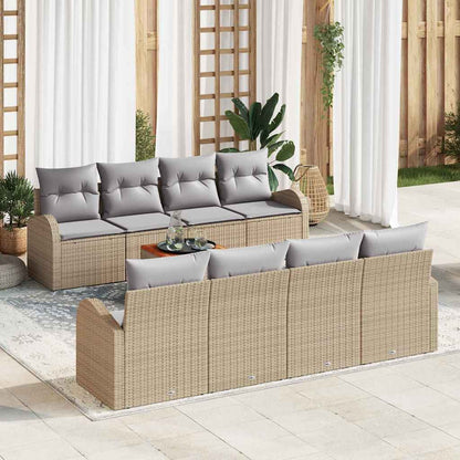 Set Divano da Giardino con cuscino 9 pcs Beige polyrattan | homemem39
