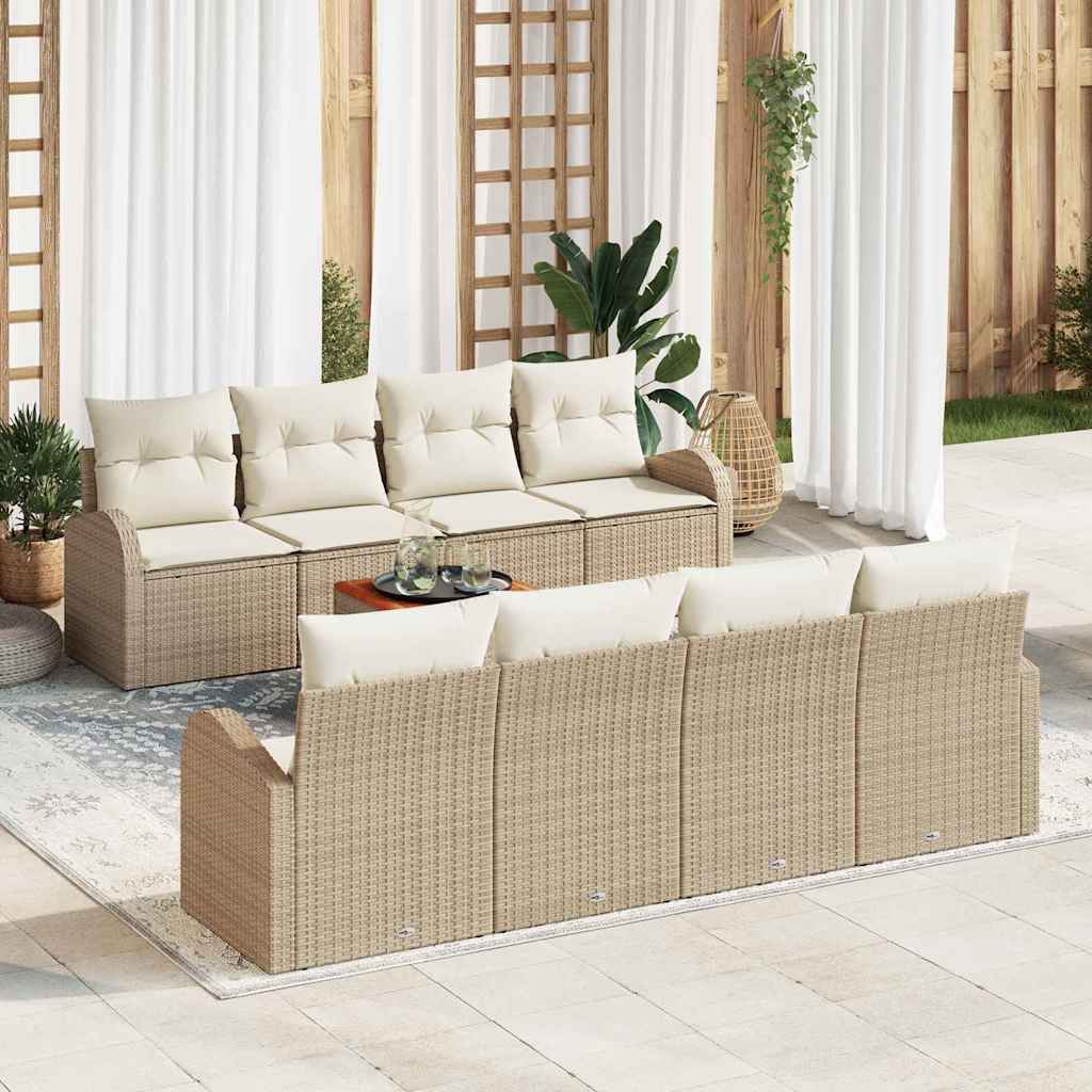 Set Divano da Giardino con cuscino 9 pcs Beige polyrattan | homemem39