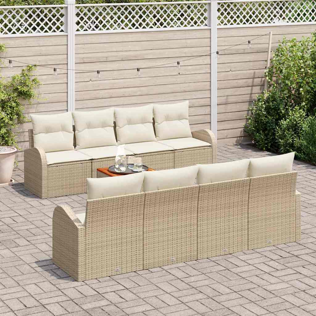 Set Divano da Giardino con cuscino 9 pcs Beige polyrattan | homemem39