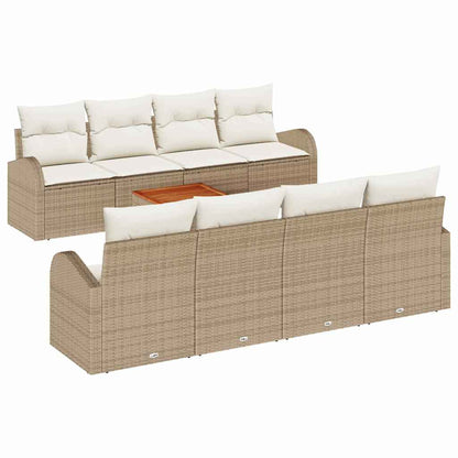 Set Divano da Giardino con cuscino 9 pcs Beige polyrattan | homemem39