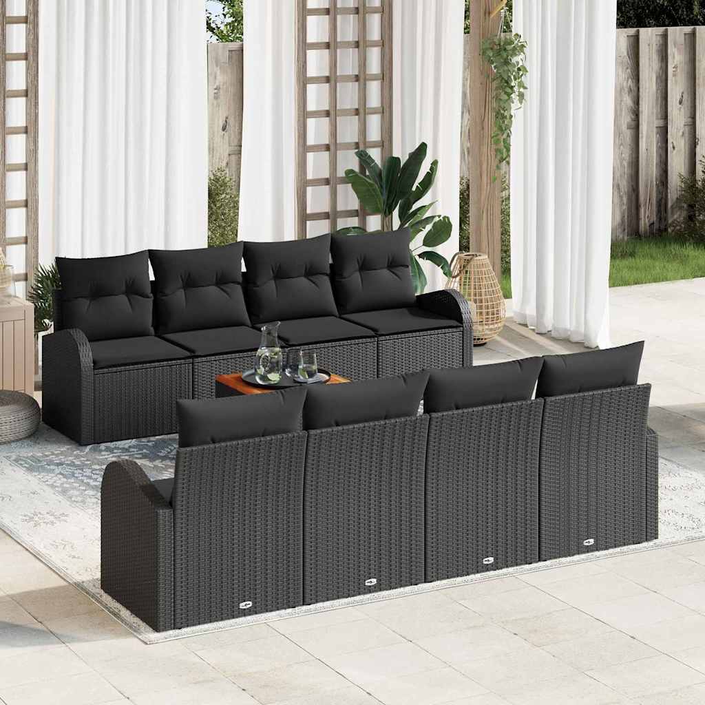 Set Divano da Giardino con cuscino 9 pcs Nero polyrattan | homemem39