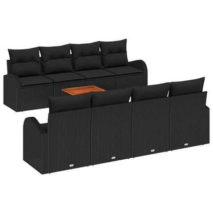 Set Divano da Giardino con cuscino 9 pcs Nero polyrattan | homemem39