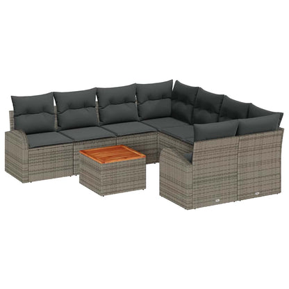 Set Divano da Giardino con cuscino 9 pcs Grigio polyrattan | homemem39