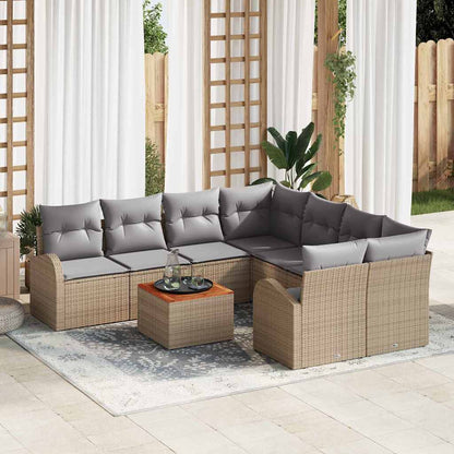 Set Divano da Giardino con cuscino 9 pcs Beige polyrattan | homemem39