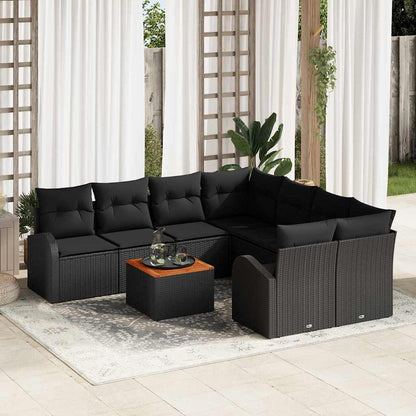 Set Divano da Giardino con cuscino 9 pcs Nero polyrattan | homemem39