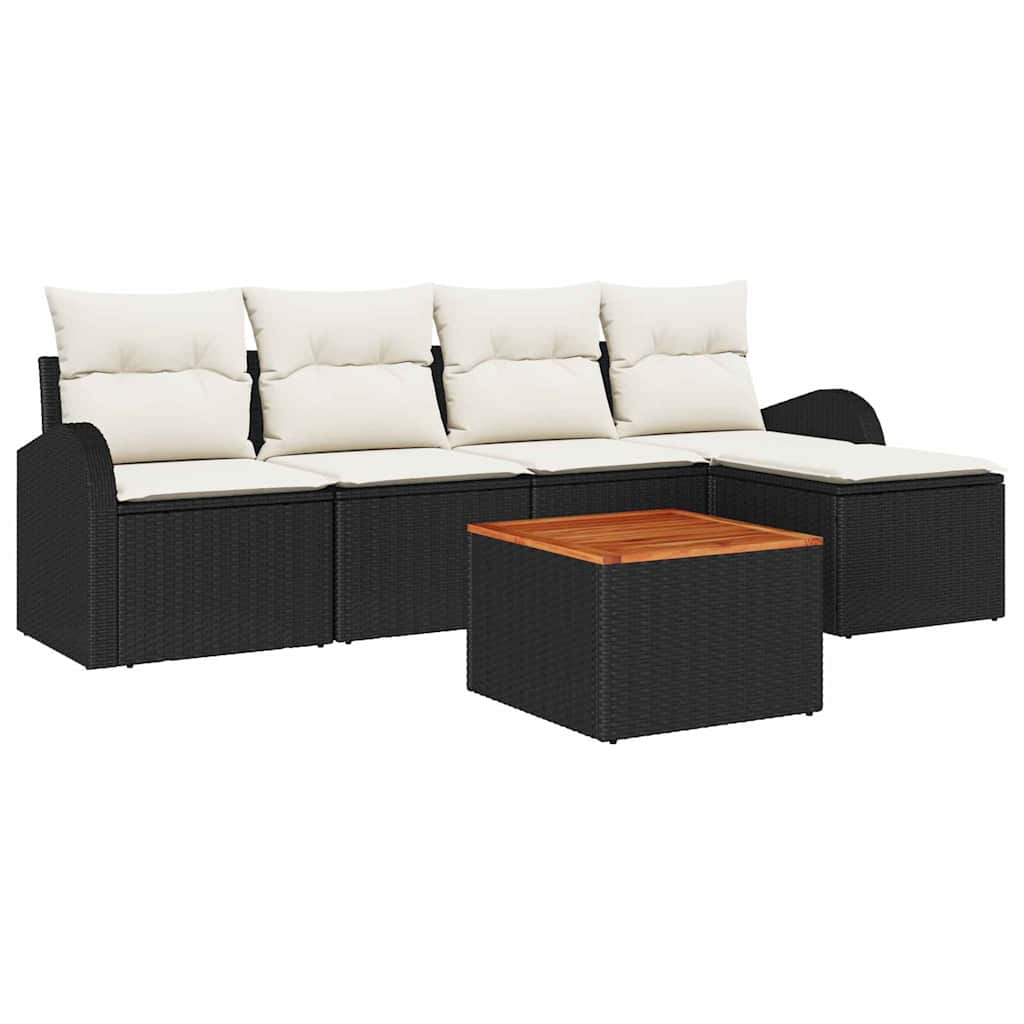 Set Divano da Giardino con cuscino 6 pcs Nero polyrattan | homemem39