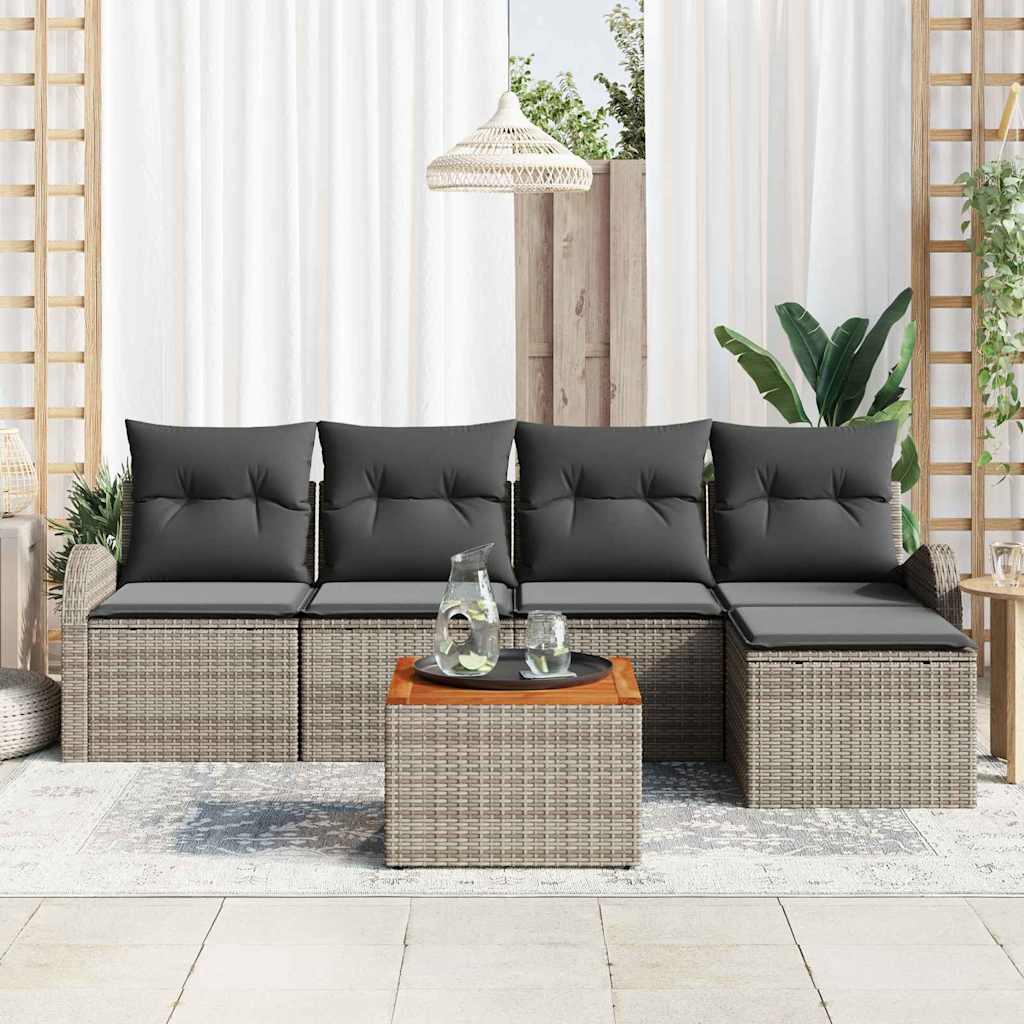 Set Divano da Giardino con cuscino 6 pcs Grigio polyrattan | homemem39