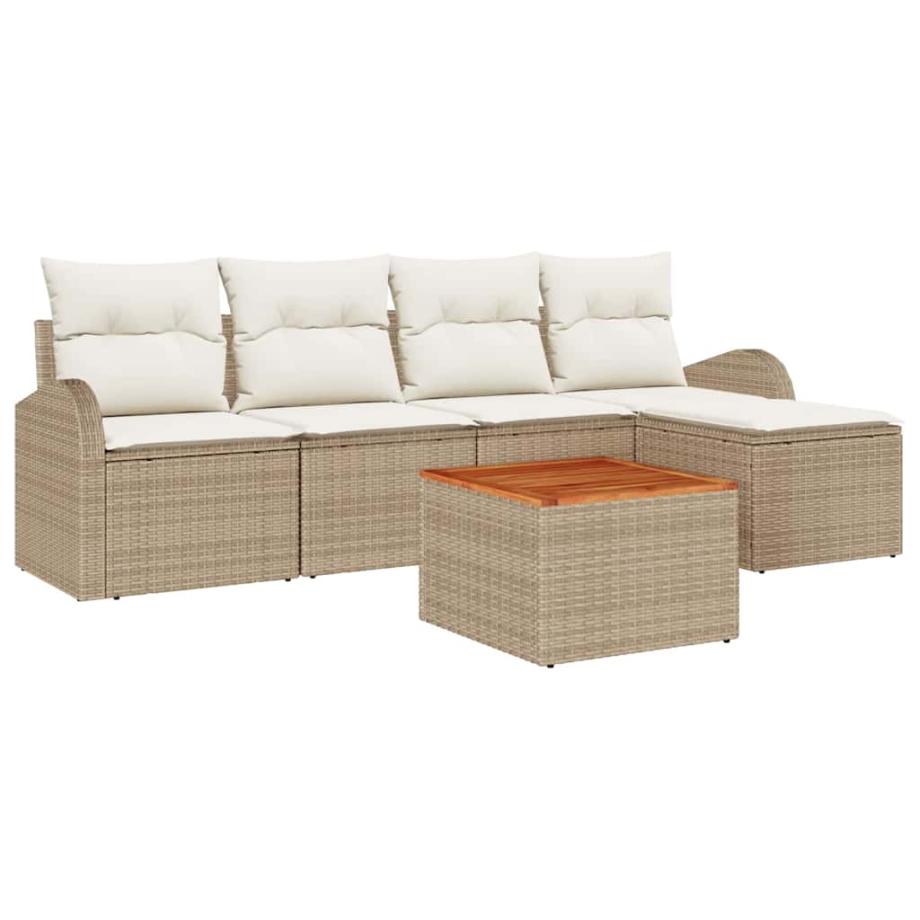 Set Divano da Giardino con cuscino 6 pcs Beige polyrattan
