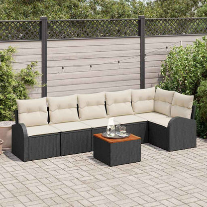 Set Divano da Giardino con cuscino 7 pcs Nero polyrattan | homemem39