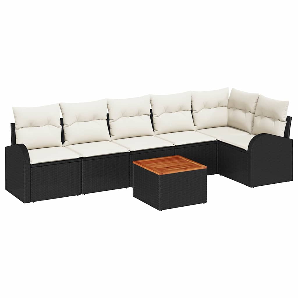 Set Divano da Giardino con cuscino 7 pcs Nero polyrattan | homemem39