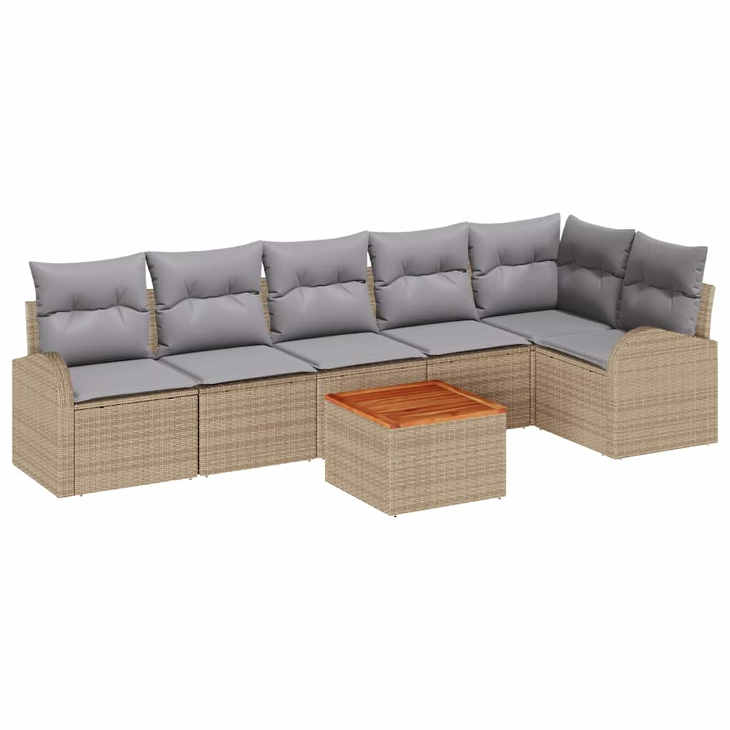 Set Divano da Giardino con cuscino 7 pcs Beige polyrattan | homemem39