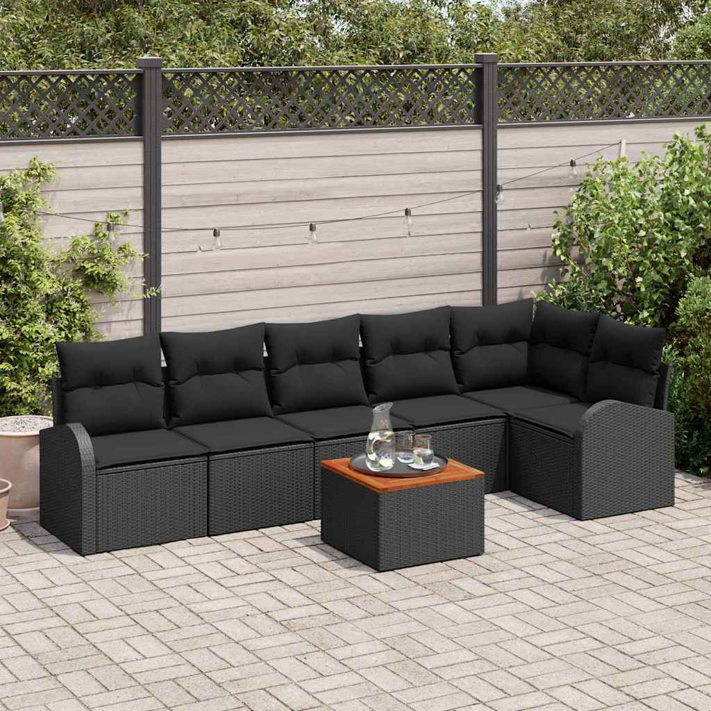Set Divano da Giardino con cuscino 7 pcs Nero polyrattan | homemem39