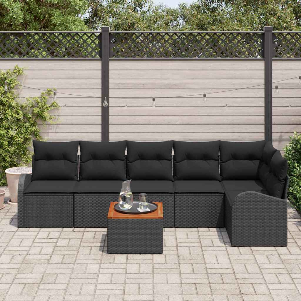 Set Divano da Giardino con cuscino 7 pcs Nero polyrattan | homemem39