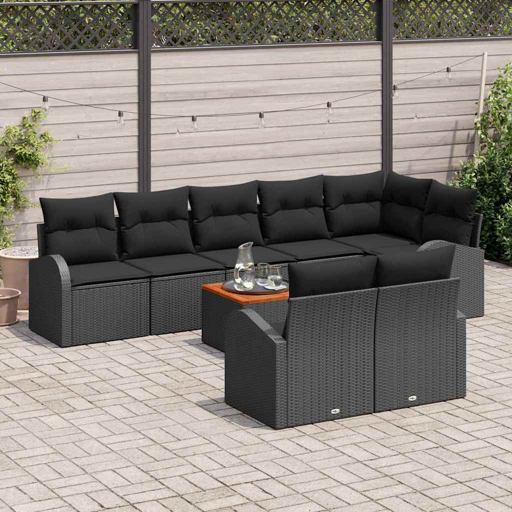 Set Divano da Giardino con cuscino 9 pcs Nero polyrattan | homemem39