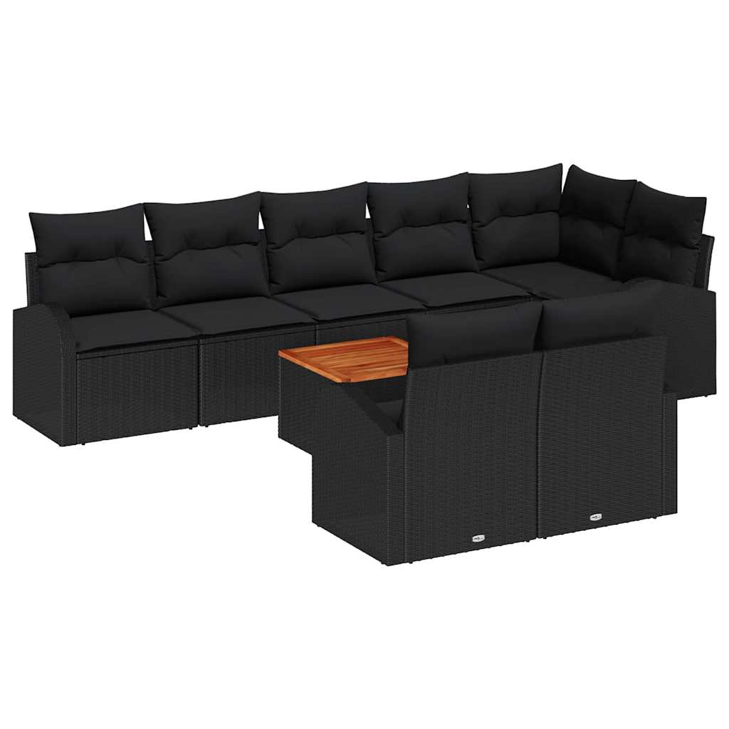 Set Divano da Giardino con cuscino 9 pcs Nero polyrattan | homemem39