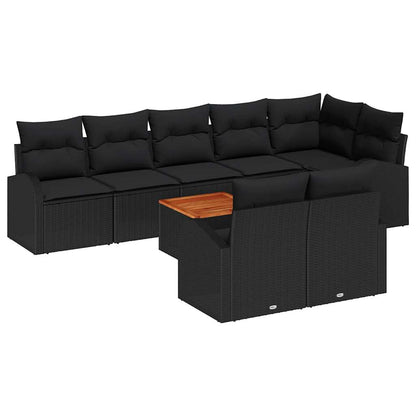 Set Divano da Giardino con cuscino 9 pcs Nero polyrattan | homemem39