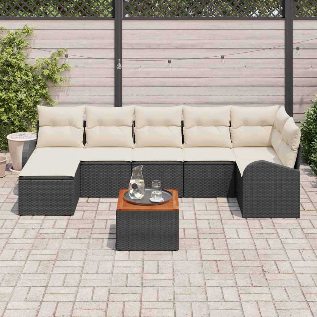 Set Divano da Giardino con cuscino 8 pcs Nero polyrattan | homemem39