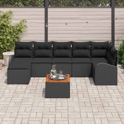 Set Divano da Giardino con cuscino 8 pcs Nero polyrattan | homemem39