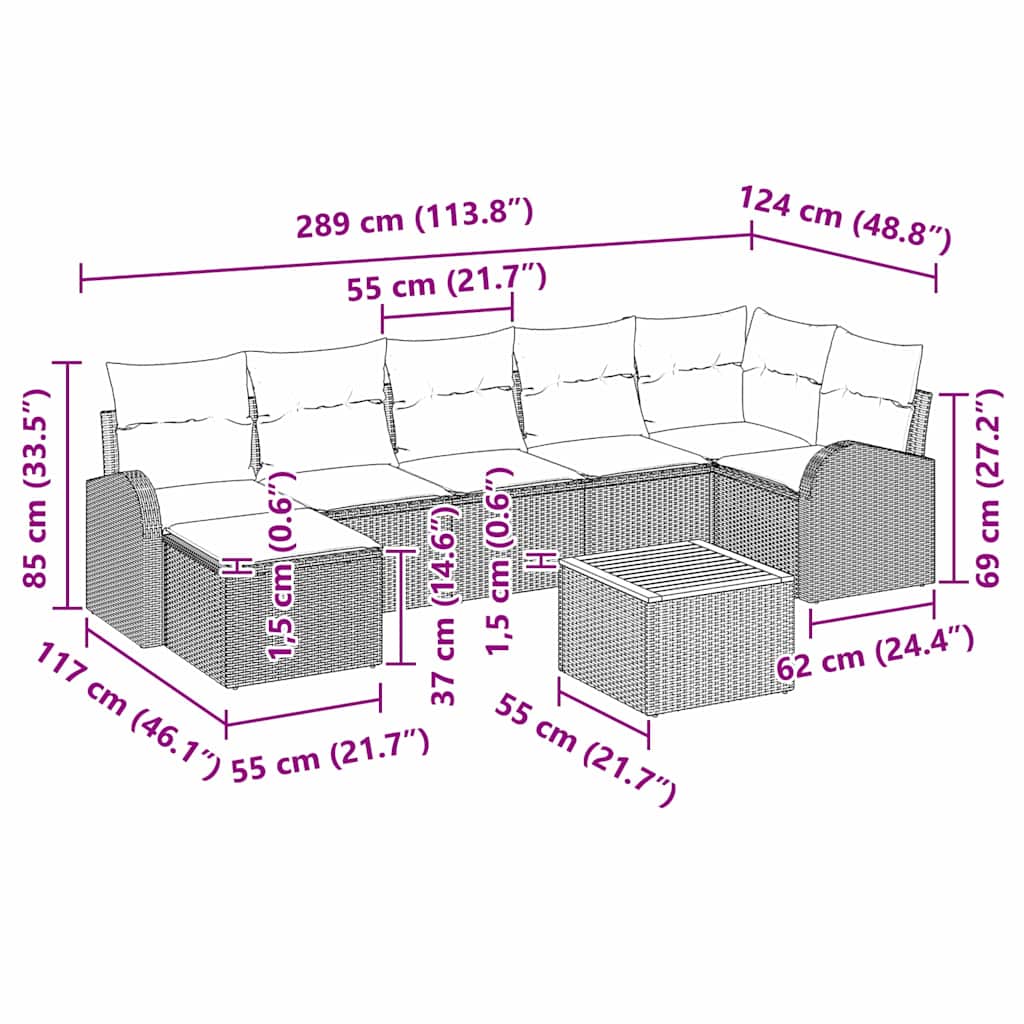 Set Divano da Giardino con cuscino 8 pcs Nero polyrattan | homemem39