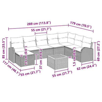 Set Divano da Giardino con cuscino 9 pcs Nero polyrattan | homemem39