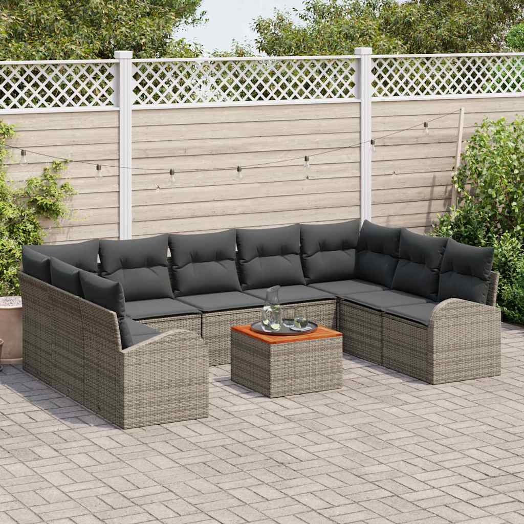 Set Divano da Giardino con cuscino 10 pcs Grigio polyrattan | homemem39