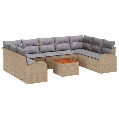 Set Divano da Giardino con cuscino 10 pcs Beige polyrattan | homemem39