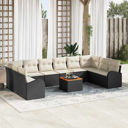 Set Divano da Giardino con cuscino 11 pcs Nero polyrattan | homemem39
