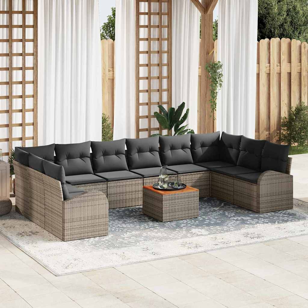 Set Divano da Giardino con cuscino 11 pcs Grigio polyrattan | homemem39