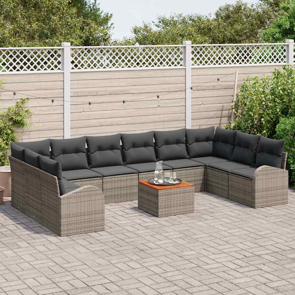 Set Divano da Giardino con cuscino 11 pcs Grigio polyrattan | homemem39