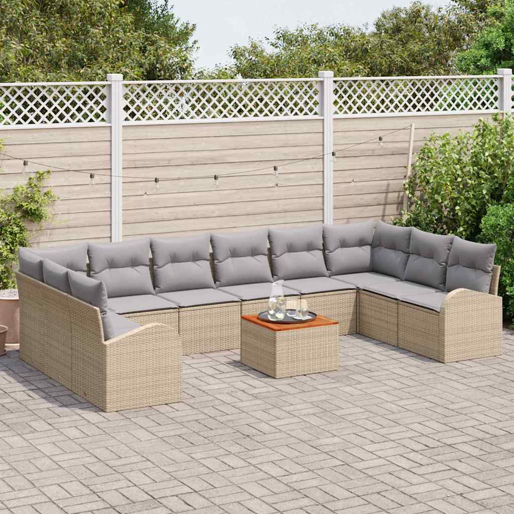 Set Divano da Giardino con cuscino 11 pcs Beige polyrattan | homemem39