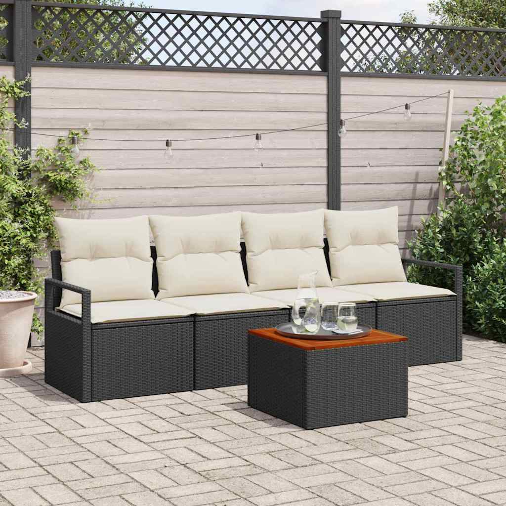 Set Divano da Giardino con cuscino 5 pcs Nero polyrattan | homemem39