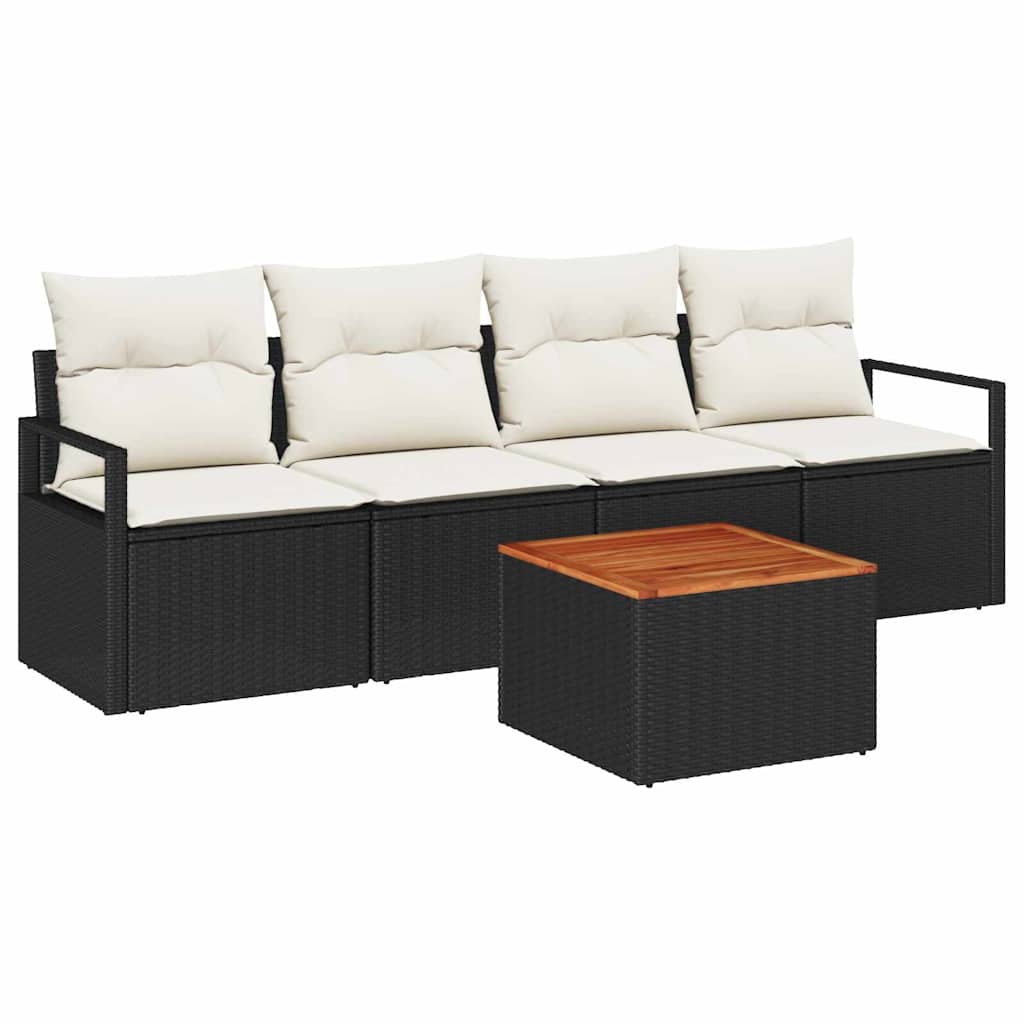 Set Divano da Giardino con cuscino 5 pcs Nero polyrattan | homemem39