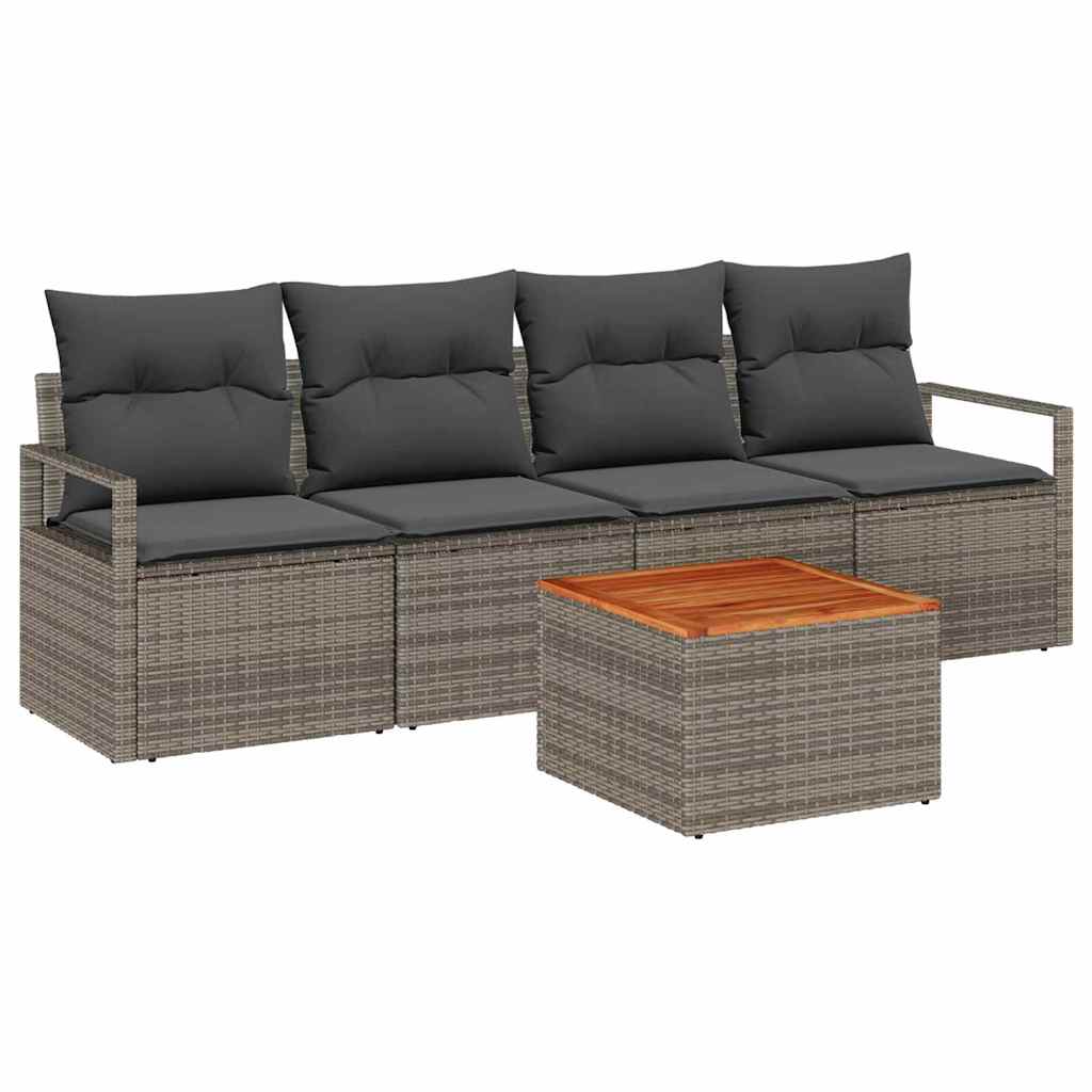 Set Divano da Giardino con cuscino 5 pcs Grigio polyrattan | homemem39