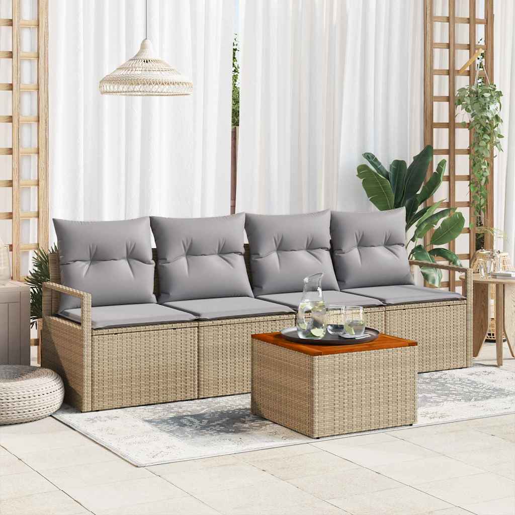 Set Divano da Giardino con cuscino 5 pcs Beige polyrattan | homemem39